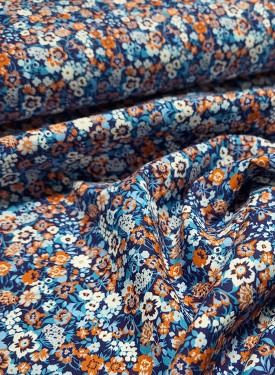 roest en blauwe bloemetjes  - prachtig katoentje