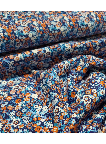 rust and blue flowers - beautiful cotton