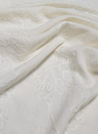 off-white - linen look tone-on-tone embroidery