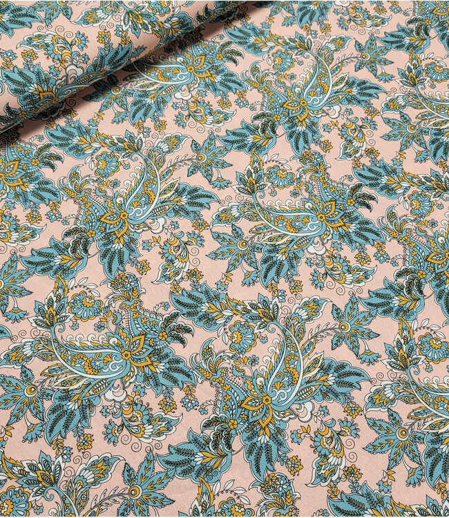 paisly print - zalmroze prachtig katoentje