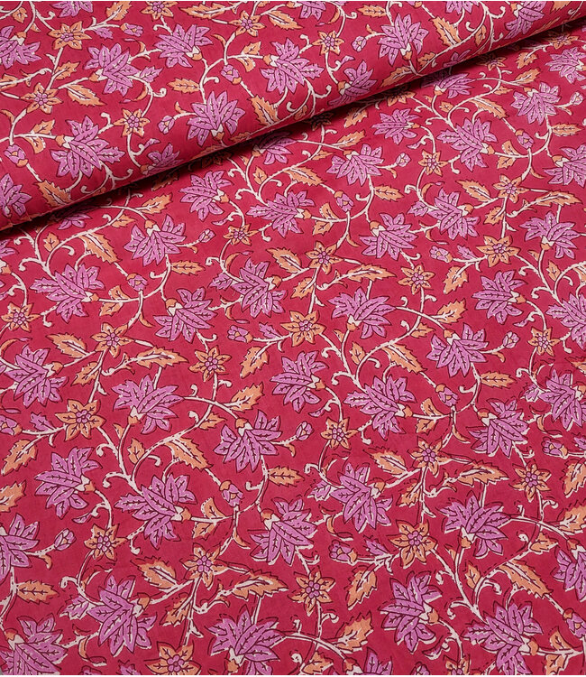 Madeline batik katoen voile - roze bloemen