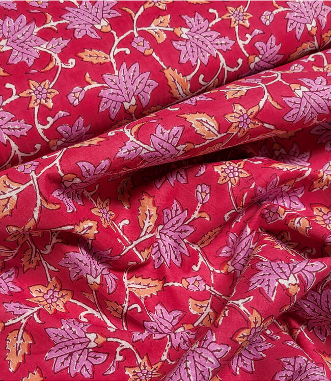 Madeline batik katoen voile - roze bloemen