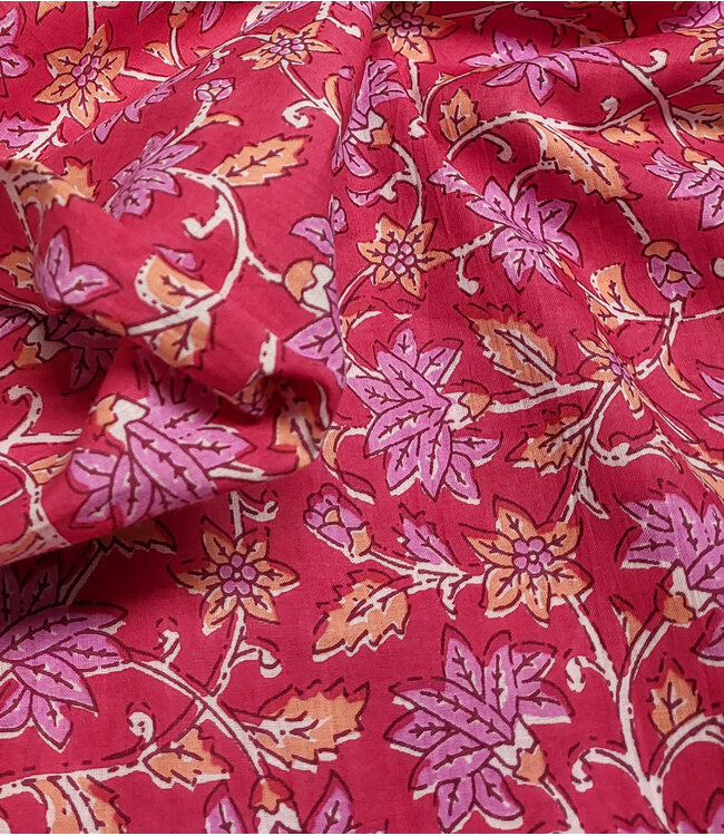 Madeline batik katoen voile - roze bloemen
