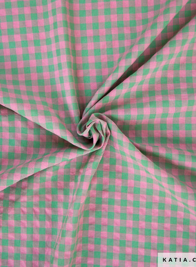 Katia fabrics apple & pink little vichy gingham - seersucker
