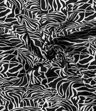 black and white leaves - linen viscose