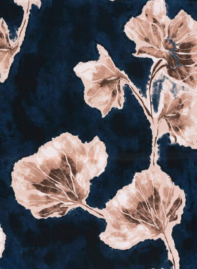 pink flowers on a navy background - satin duchesse