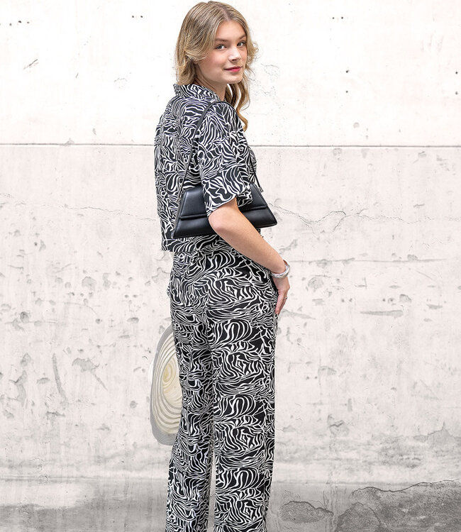 zwart wit leaves - linnen viscose
