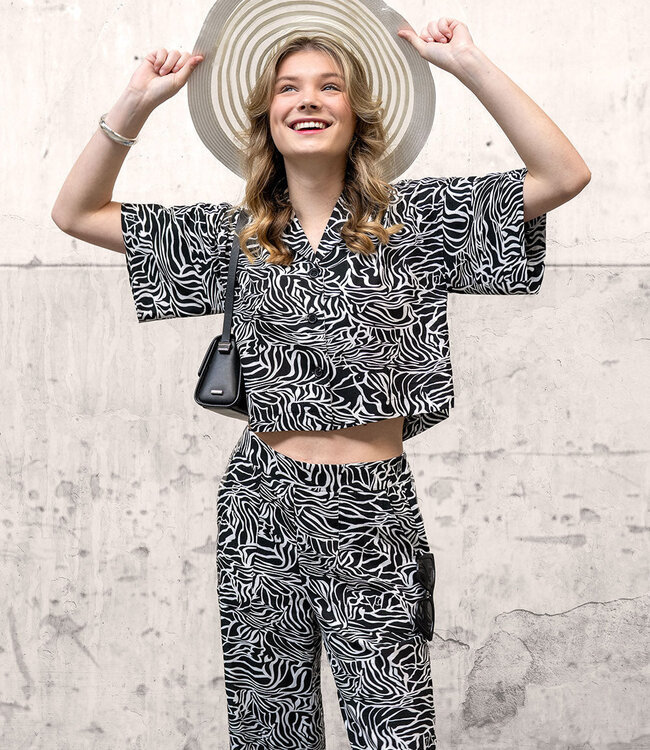 zwart wit leaves - linnen viscose