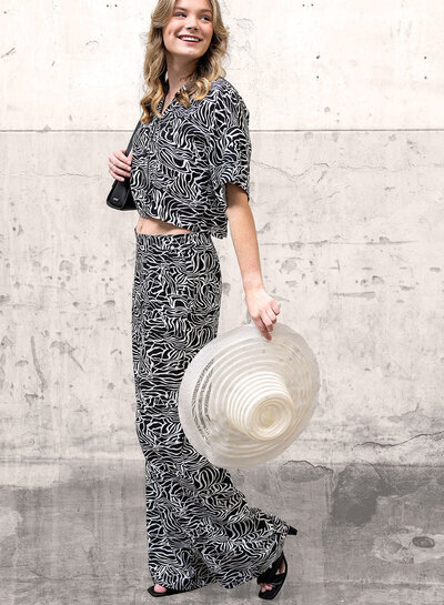 zwart wit leaves - linnen viscose