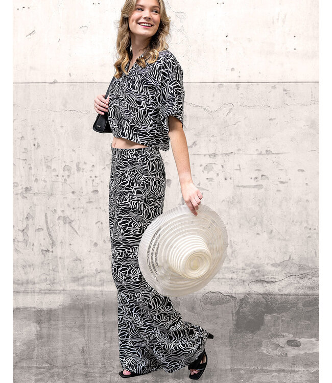 zwart wit leaves - linnen viscose