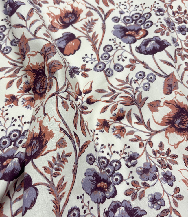 sierlijke paarse bloemen - poplin katoen