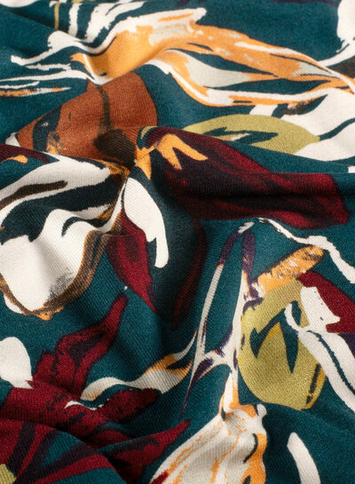 petrol green and beautiful flowers - viscose jersey
