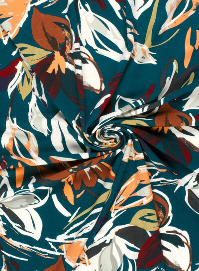 petrol green and beautiful flowers - viscose jersey