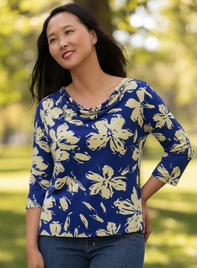 cobalt blue and beige - beautiful viscose jersey