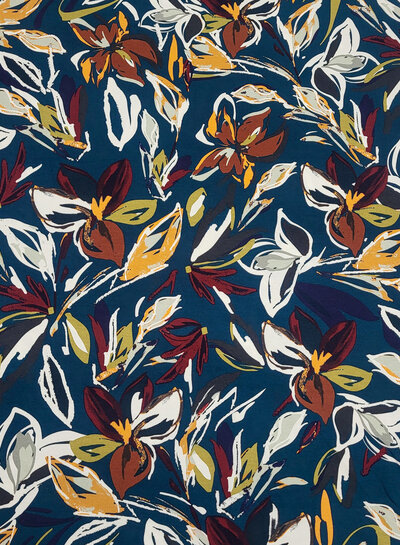 petrolgroen en prachtige bloemen - viscose tricot