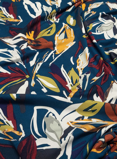 petrolgroen en prachtige bloemen - viscose tricot