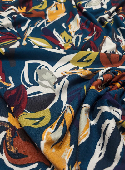 petrolgroen en prachtige bloemen - viscose tricot