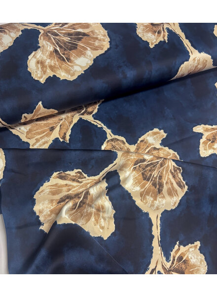 pink flowers on a navy background - satin duchesse