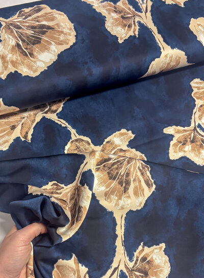 pink flowers on a navy background - satin duchesse