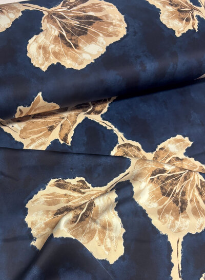 pink flowers on a navy background - satin duchesse