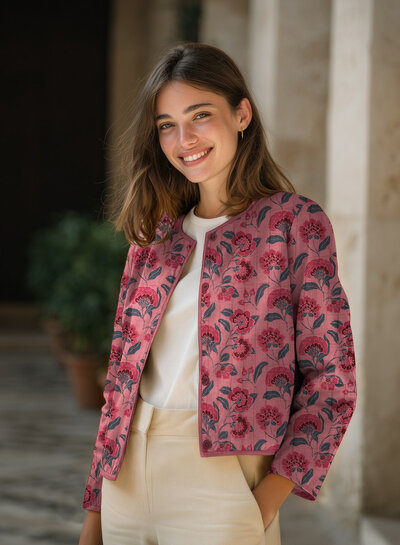 Poppy fabrics oudroze bloemen - gewatteerde tetra