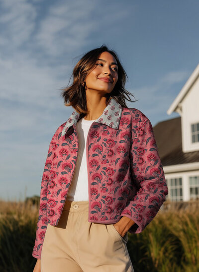 Poppy fabrics oudroze bloemen - gewatteerde tetra