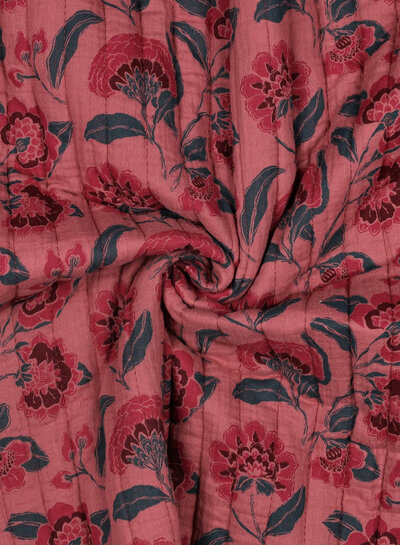 Poppy fabrics oudroze bloemen - gewatteerde tetra