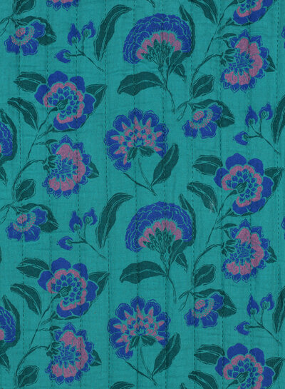 Poppy fabrics petrol flowers - quilted tetra