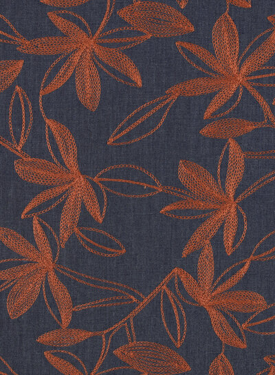 cognac  flowers embroidery - katoen