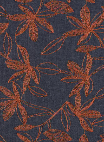 cognac  flowers embroidery - katoen