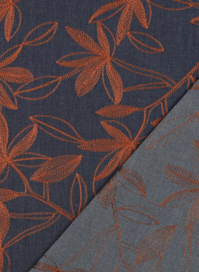 cognac  flowers embroidery - katoen