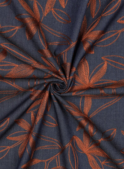 cognac  flowers embroidery - katoen