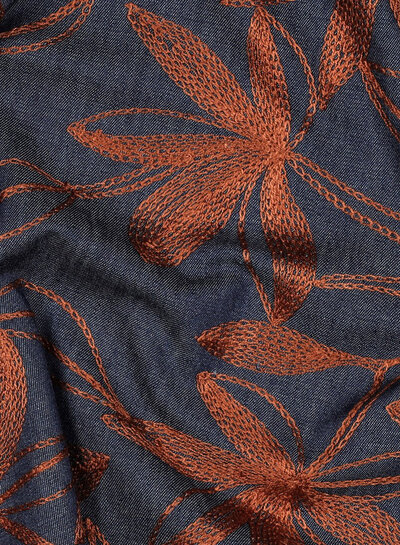 cognac  flowers embroidery - katoen