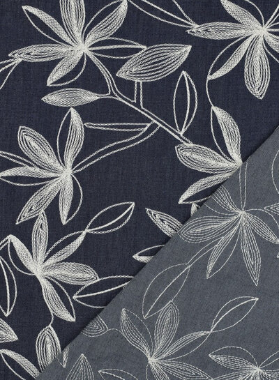white embroidery - soft denim cotton
