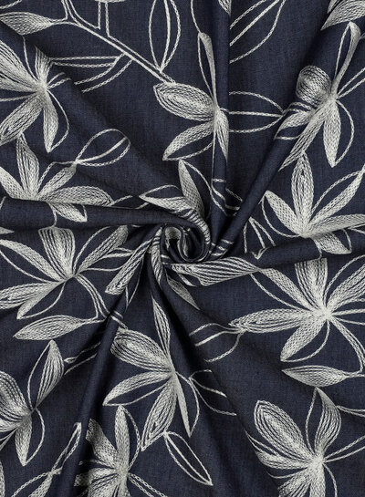 white embroidery - soft denim cotton
