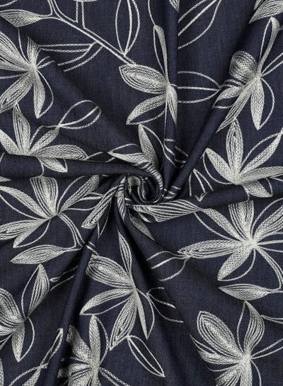 wit embroidery -  soepelvallende denim katoen
