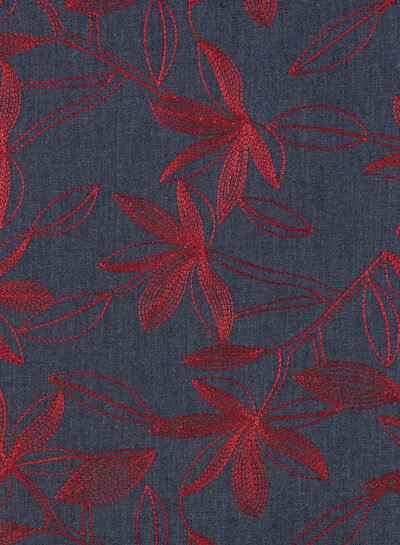bordeaux embroidery - soepelvallende denim katoen