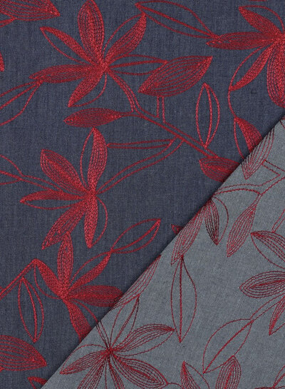 bordeaux embroidery - soft denim cotton