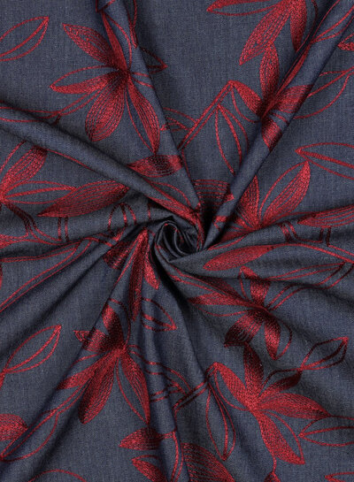 bordeaux embroidery - soepelvallende denim katoen