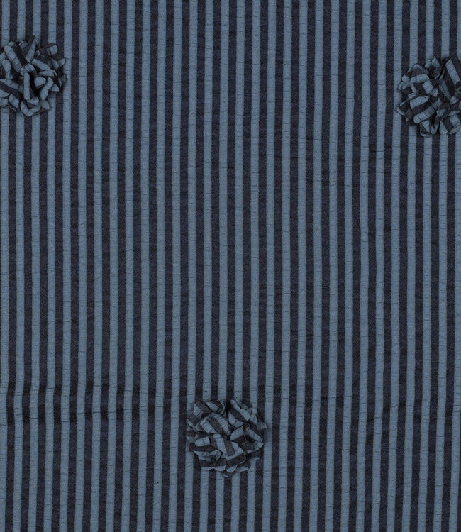 marine strepen met 3D bloem - seersucker viscose