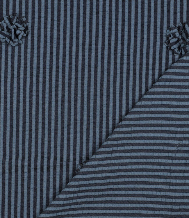 marine strepen met 3D bloem - seersucker viscose