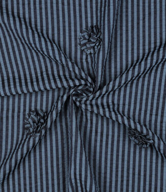 marine strepen met 3D bloem - seersucker viscose
