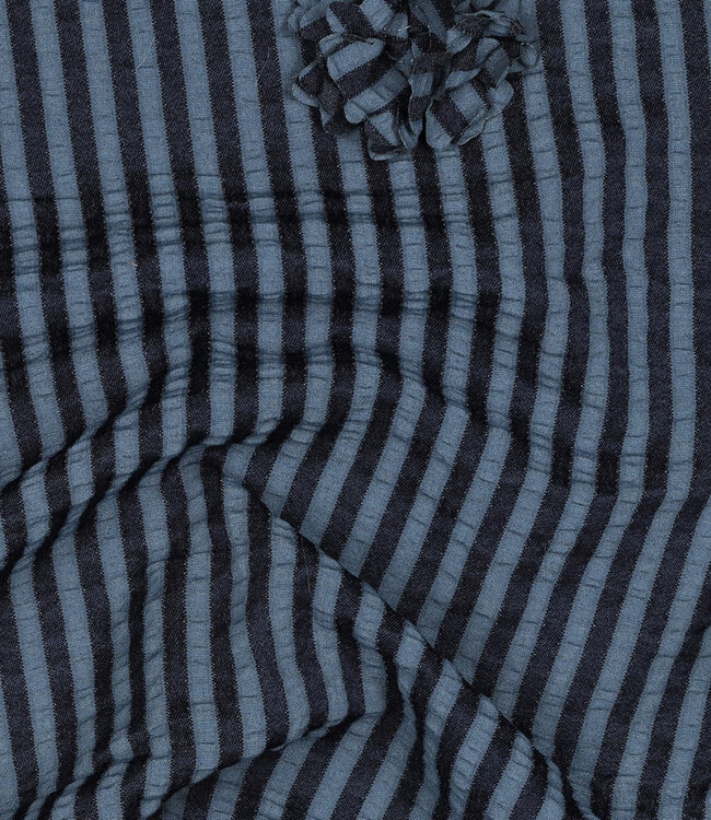 marine strepen met 3D bloem - seersucker viscose