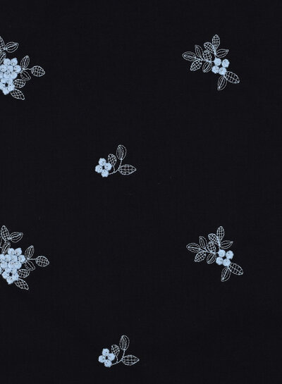 blue embroidered flowers - cotton voile