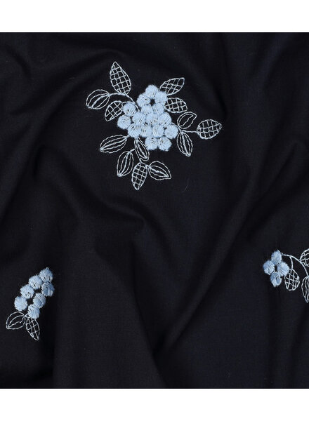 blue embroidered flowers - cotton voile