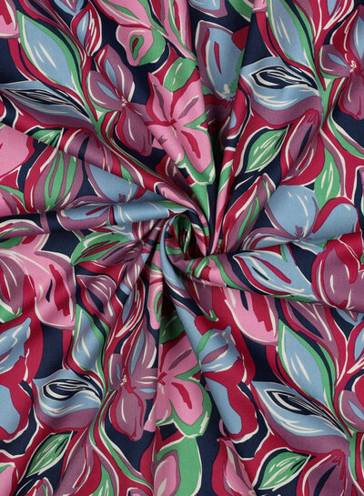 Poppy fabrics fuchsia bloemen - katoen viscose