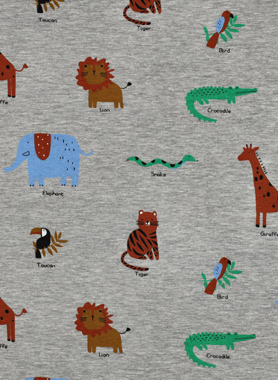 Poppy fabrics safari animals grijs melange tricot