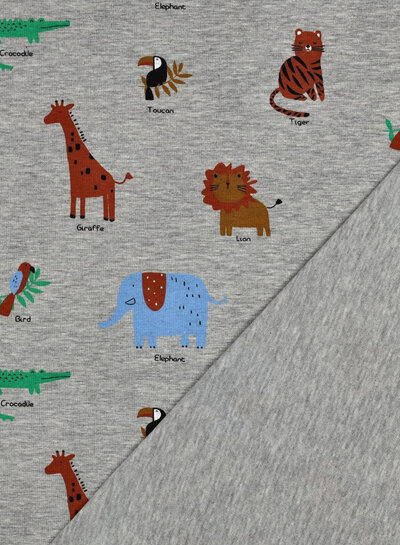 Poppy fabrics safari animals grijs melange tricot