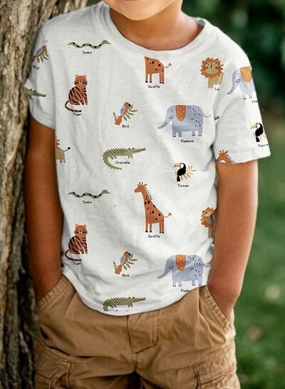 Poppy fabrics safari animals light gray melange jersey