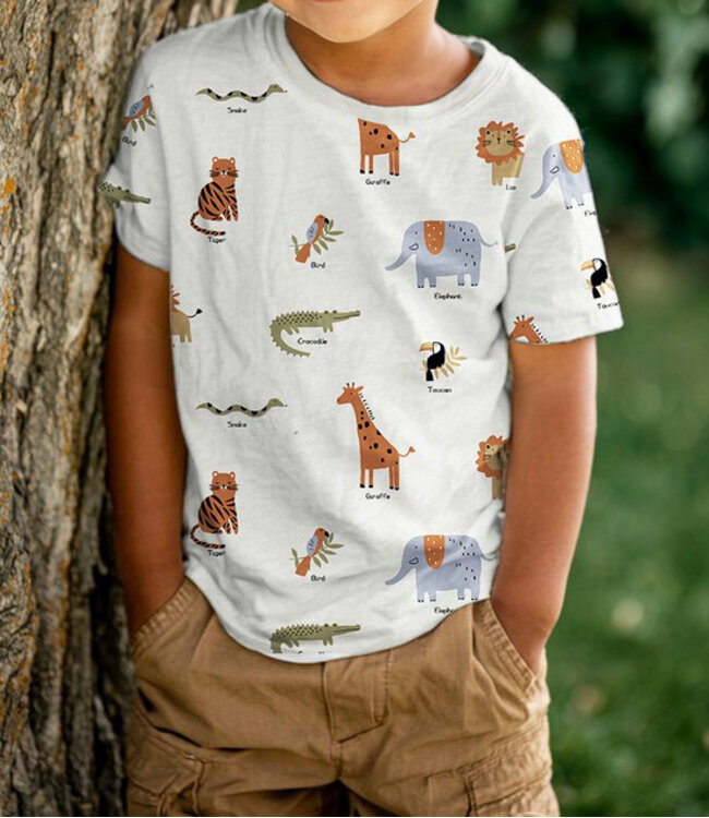 Poppy fabrics safari animals licht grijs  melange tricot